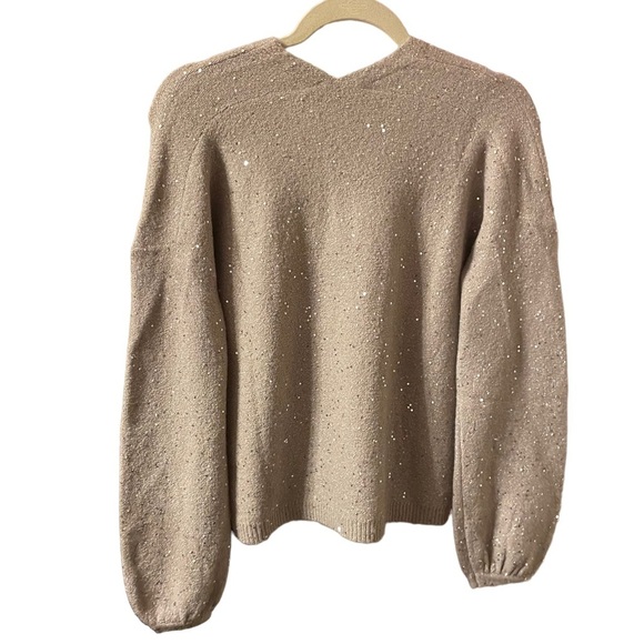 LOFT SILVER SEQUIN V-NECK HOLIDAY SWEATER - Picture 2 of 5